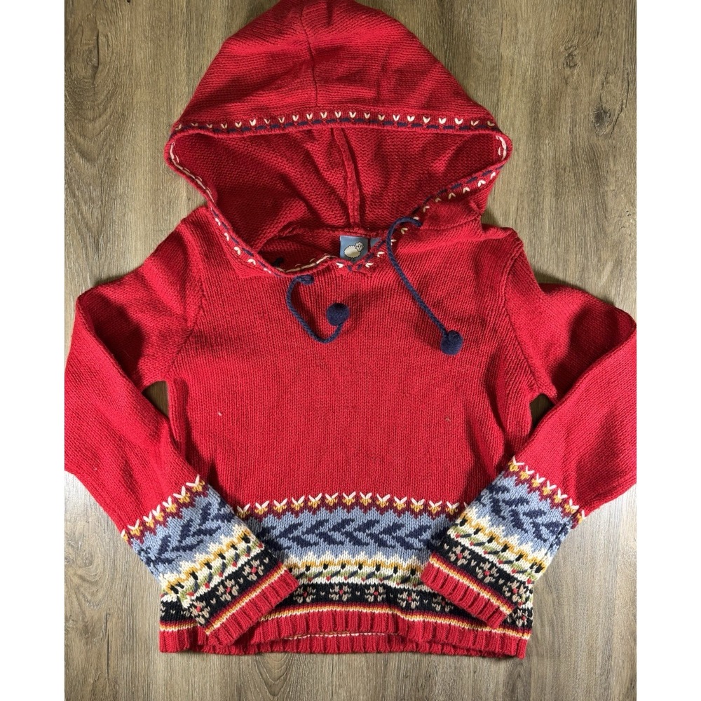 Vintage By Next Era Sweater Hoodie Large Red Wool Blend Fair Isle Nordic 90s VTG